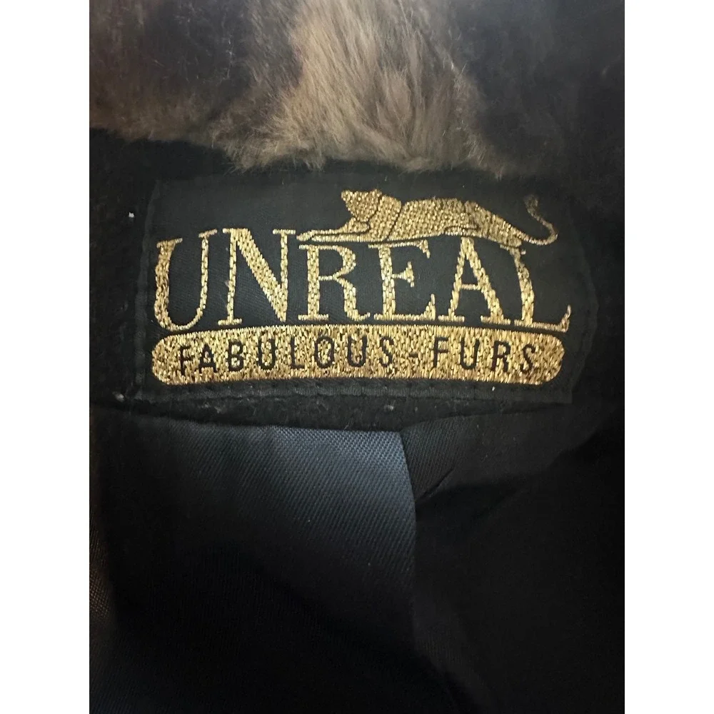 Unreal Fur Vintage 80's Black Coat Faux Fur Wool Blend Women 12/Large - Picture 10 of 10